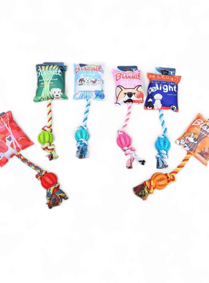 Juguete peluche para mascotas con cuerda y pelota dental